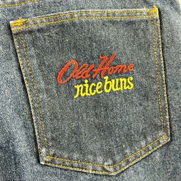 Vintage Mens‎ 38x25 Old Home Bakery Nice Buns Jeans Dark Wash Straight Hemmed - Picture 2 of 8